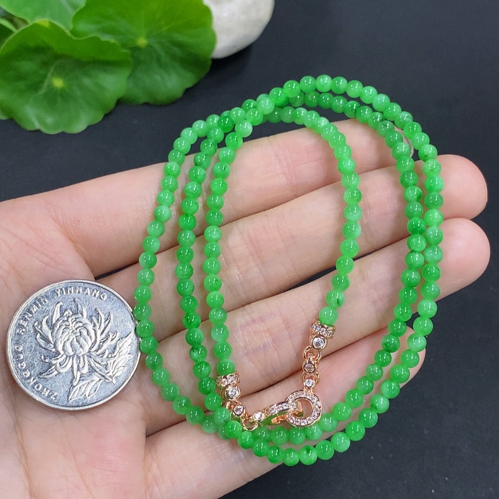 Jadeite Bead Necklace Approx. 3.3mm Non-Gold Total Weight Approx. 12.5g