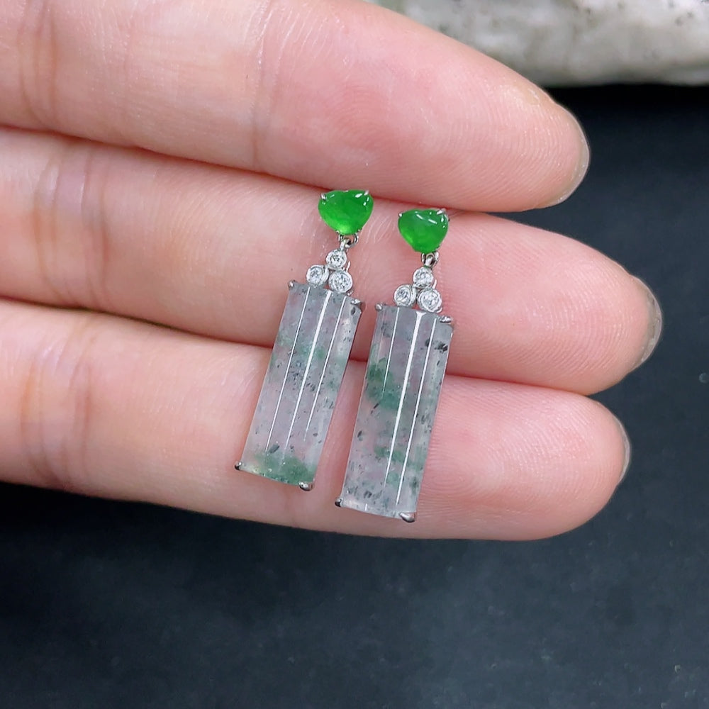 Jadeite Plain Pendant Earrings 18k with Diamond Accents