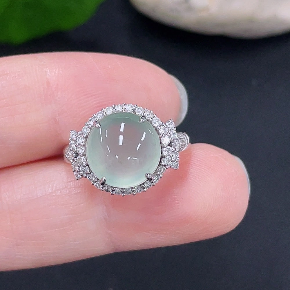 Jadeite Inlaid Ring Size 10 18K Gold Total Weight Approx. 3.7g (With Diamond Accents)
