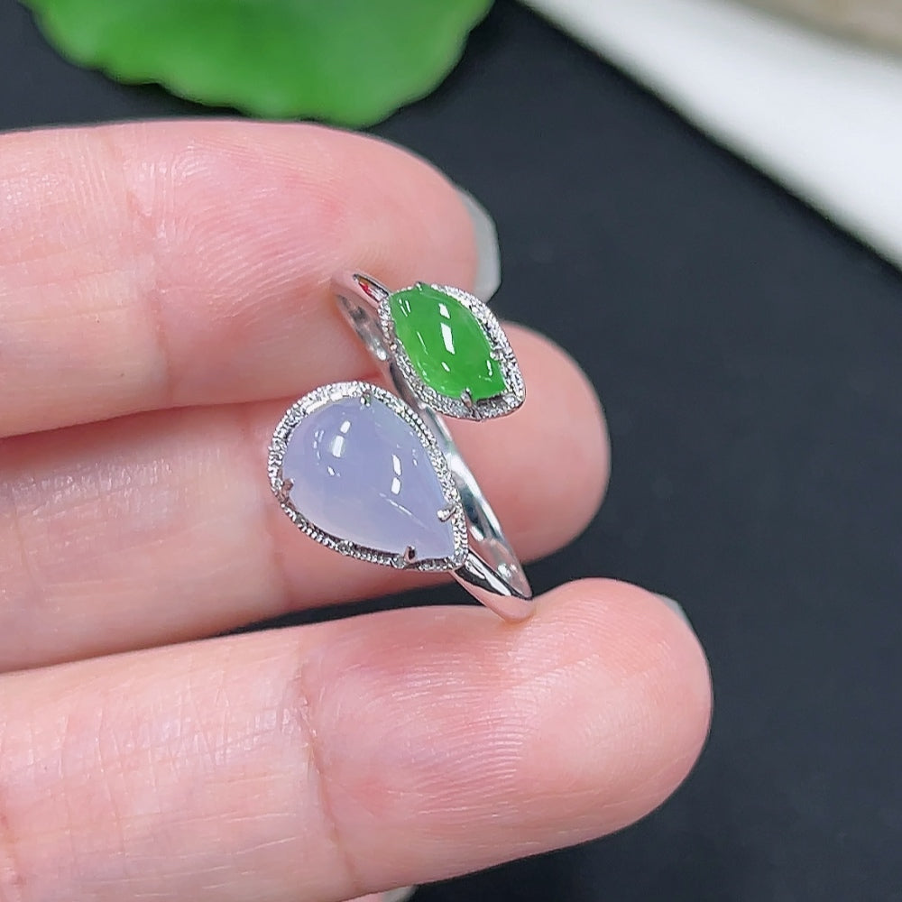Jadeite inlaid ring with diamond accents, size 16, set in 18K gold, weighing approximately 1.9g, by HKHQ.