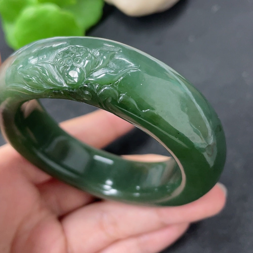 Hetian Jade Carved Flower Bracelet Size 53.7 Total Weight Approx. 113.2g