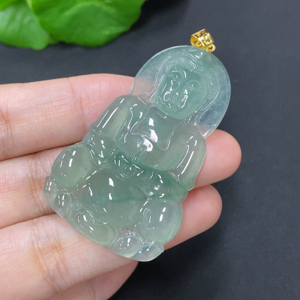 Jadeite Guanyin Pendant with 18K Gold Clasp