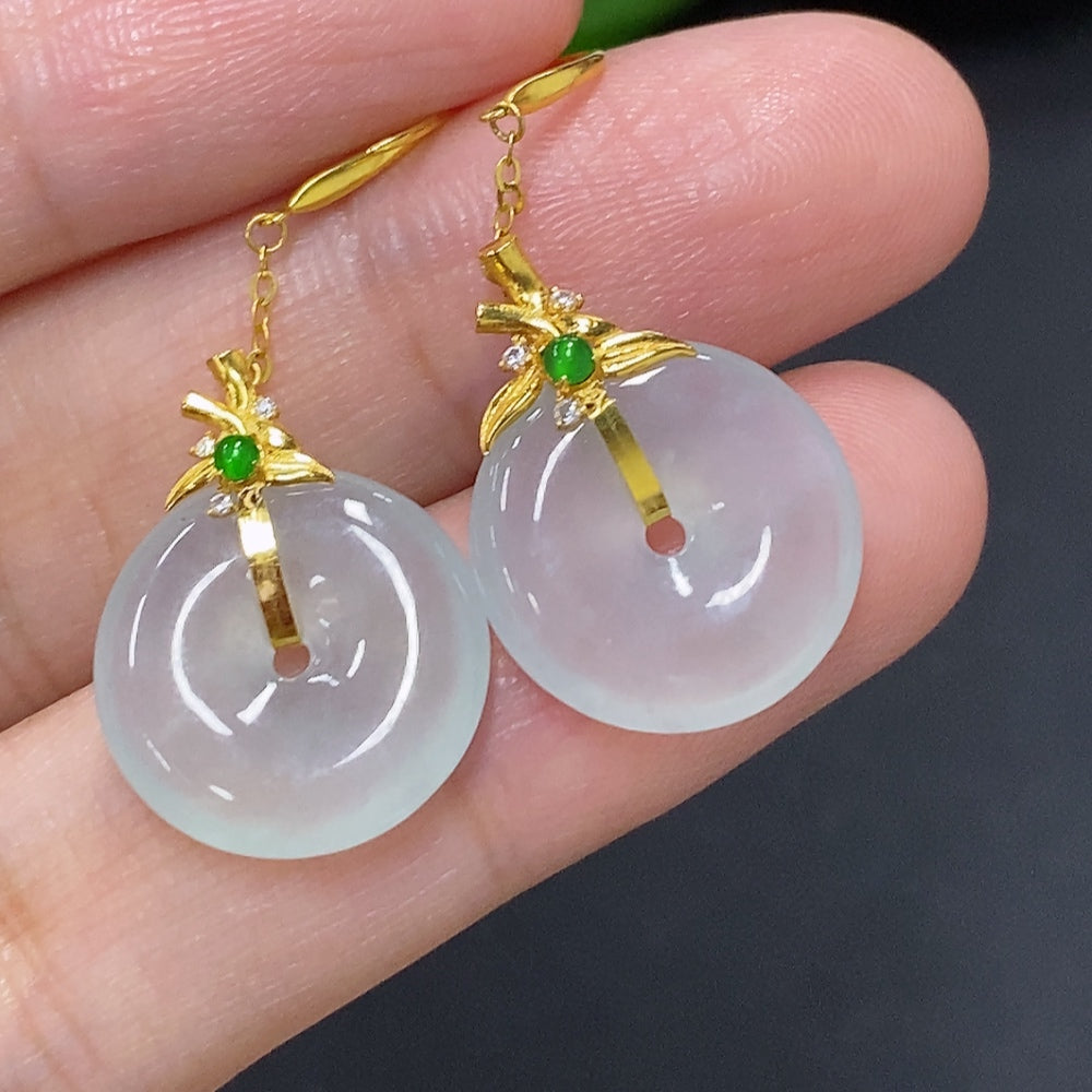 Jadeite Inlaid Earrings 18K Gold (Non-Diamond)