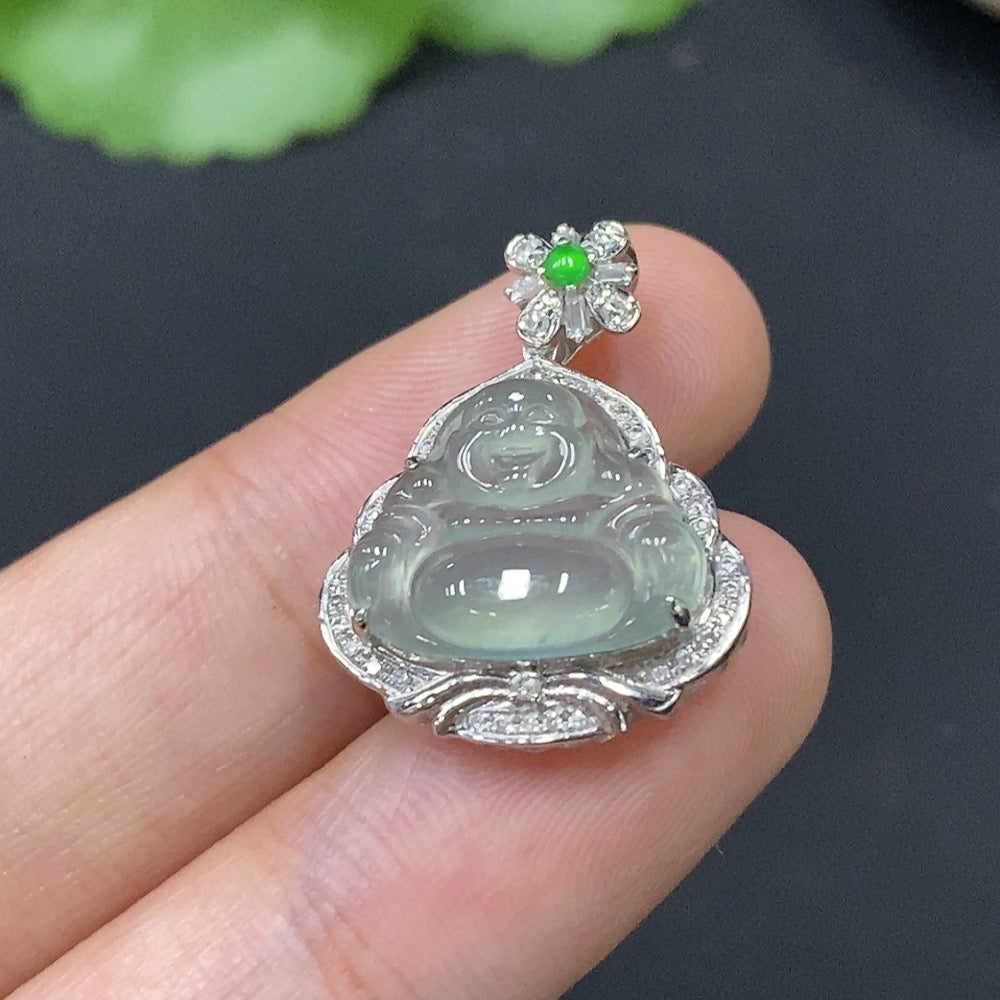 Jadeite Buddha Inlay Piece 18k Gold Inlaid Total Weight Approx. 2.55g