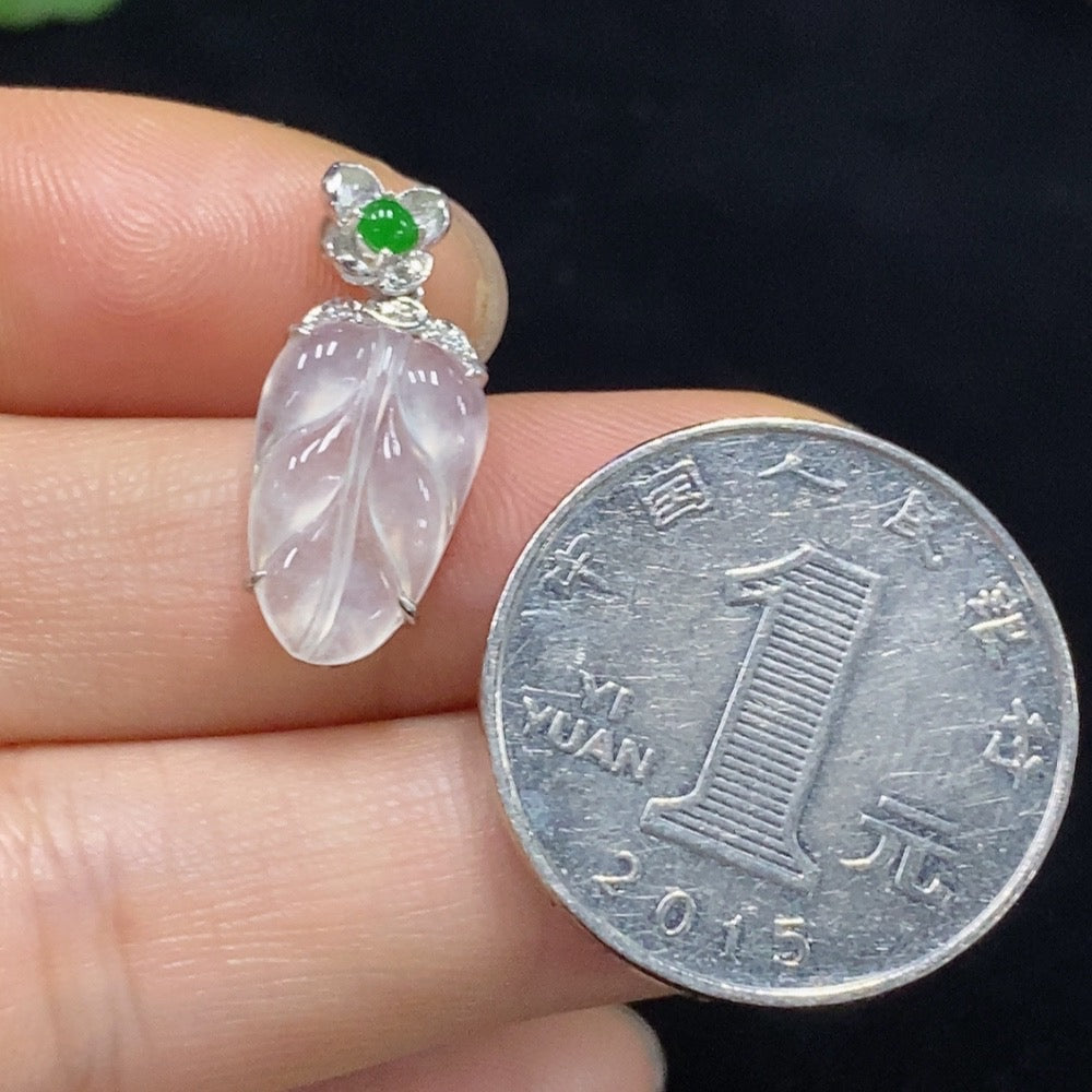 Jadeite Leaf Inlay Pendant 18k Total Weight Approx.1.4g