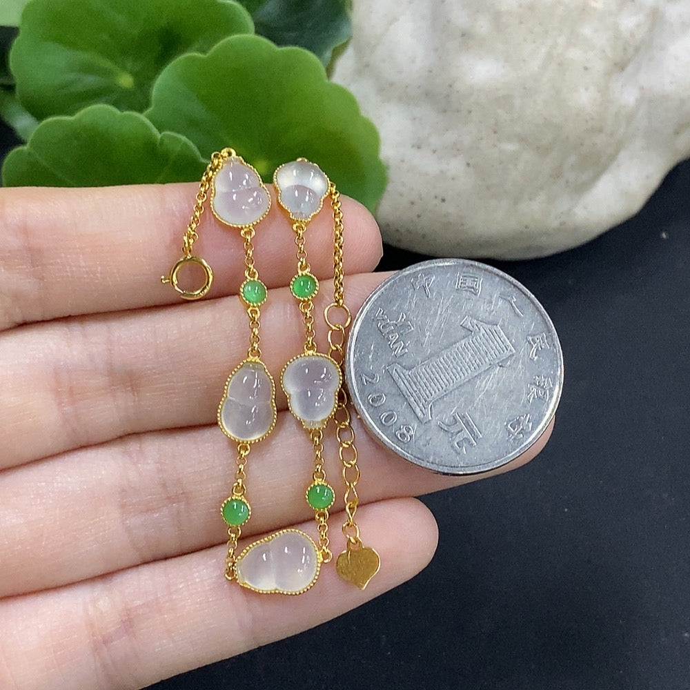 Jadeite Gourd Inlaid Bracelet 18K Gold Total Weight Approx. 3.65g