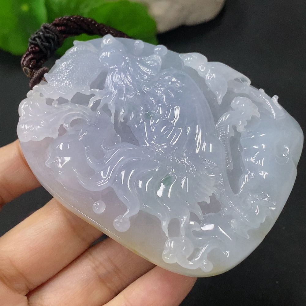 Jadeite Pendant Chinese Zodiac Rooster Total Weight with Rope Approx. 91.9g Color Origin Undetermined
