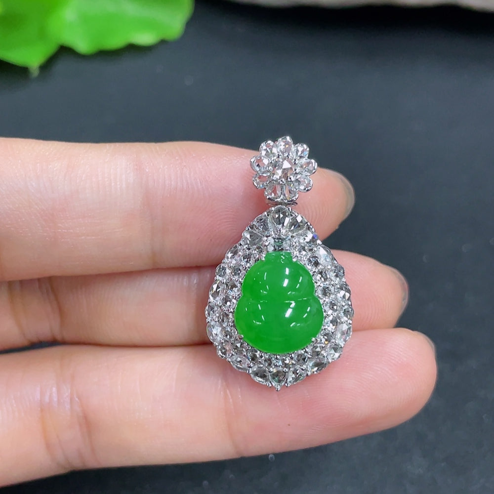 Jadeite Pendant with 18K Gold and Diamond Accents