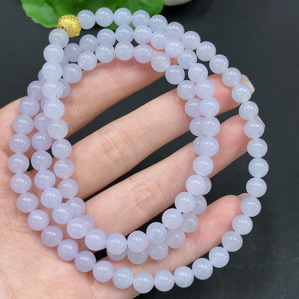 Jadeite Beaded Necklace Approx. 6.4mm Non-Gold Total Weight Approx. 50.6g
