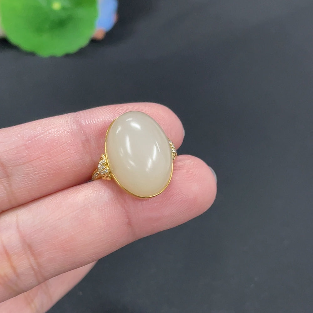 Hetian Jade Inlaid Ring Size 15 Total Weight Approx.6g 18k Non-Diamond
