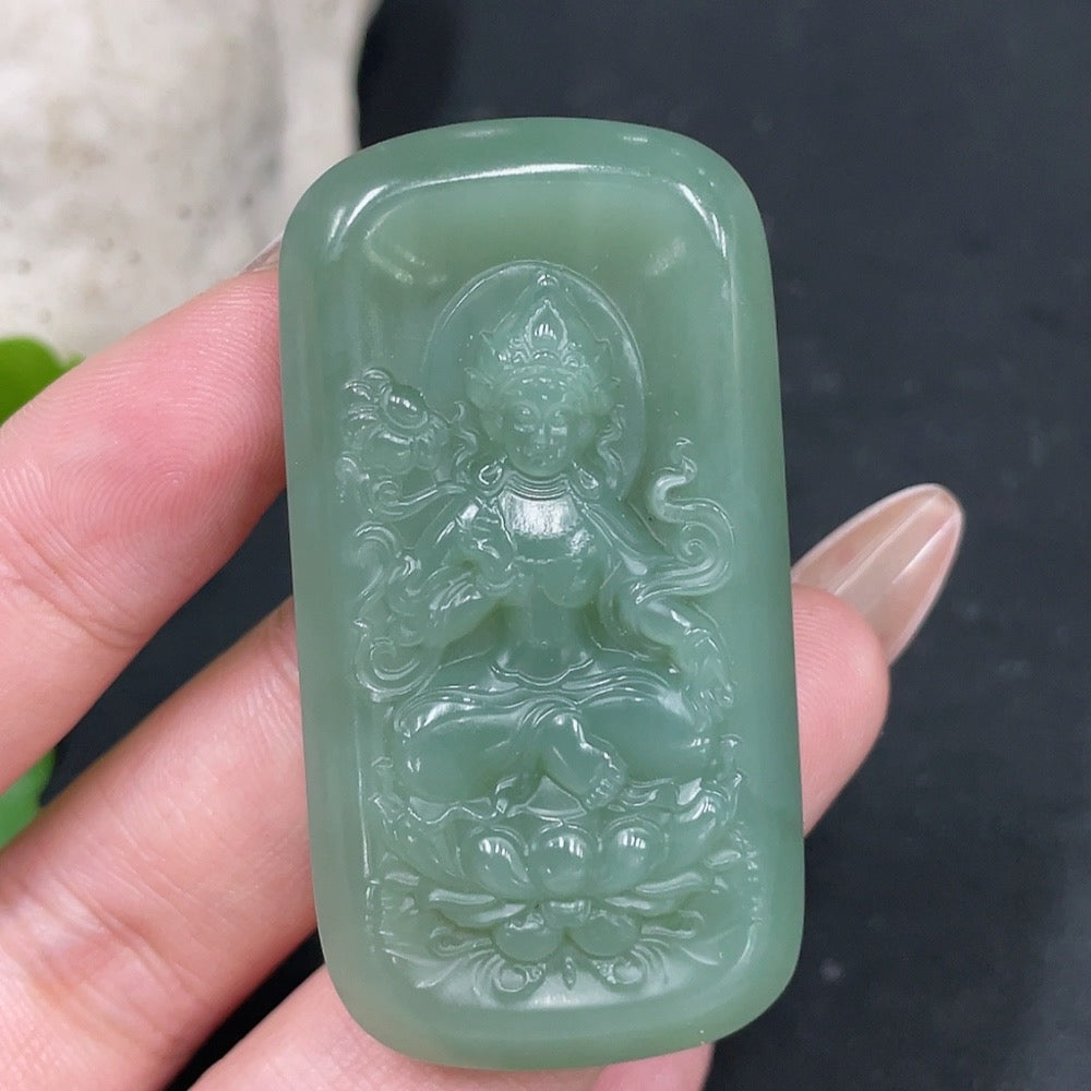 Hetian Jade Pendant Green Tara Total Weight Approx. 27.4g