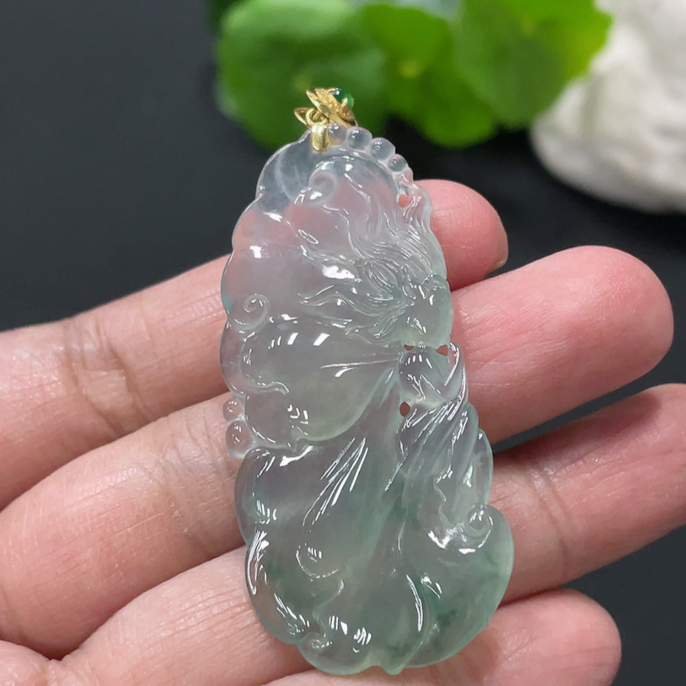 Jadeite Butterfly Fairy Pendant with 18K Gold Clasp, Total Weight Approx. 10.1g