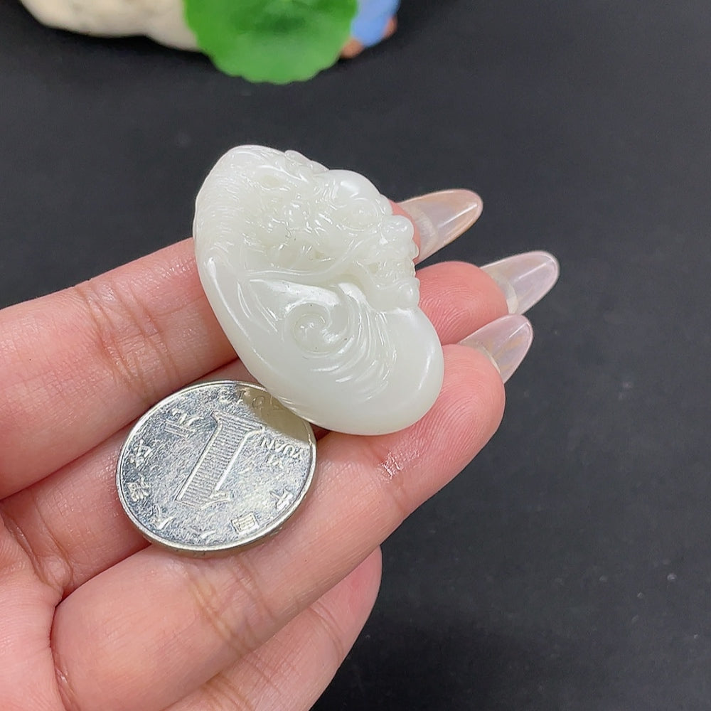 Hetian Jade Pendant Auspicious Beast Total Weight Approx. 20.9g