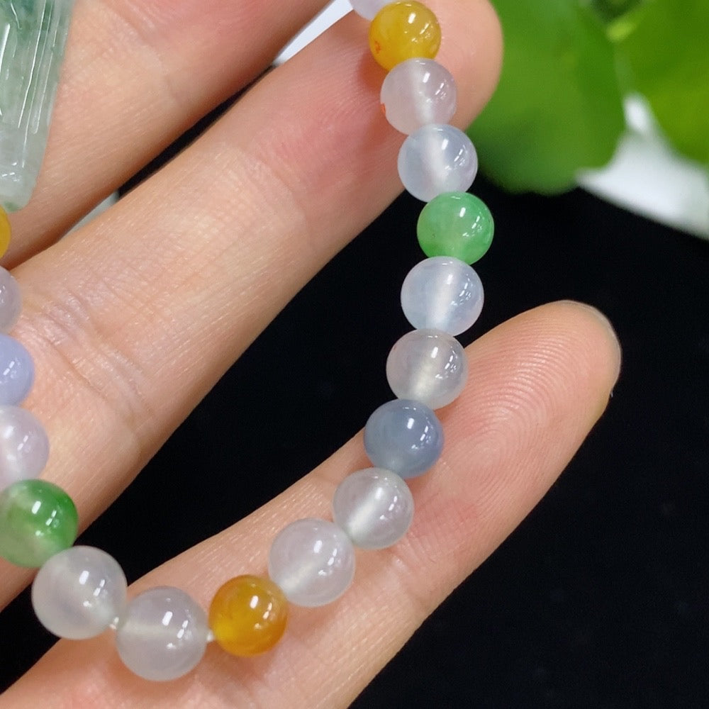 Jadeite Bracelet Approximately 5mm Beads Total Weight About 10.68g Non-Grade A Beads With Impurities