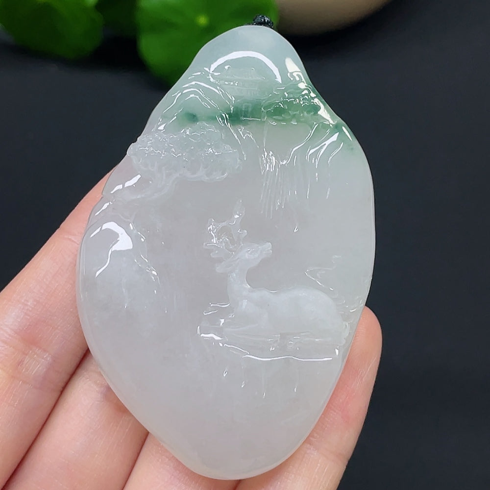 Jadeite "You Are Always with Me" pendant featuring a polished green jade pendant on a delicate cord.
