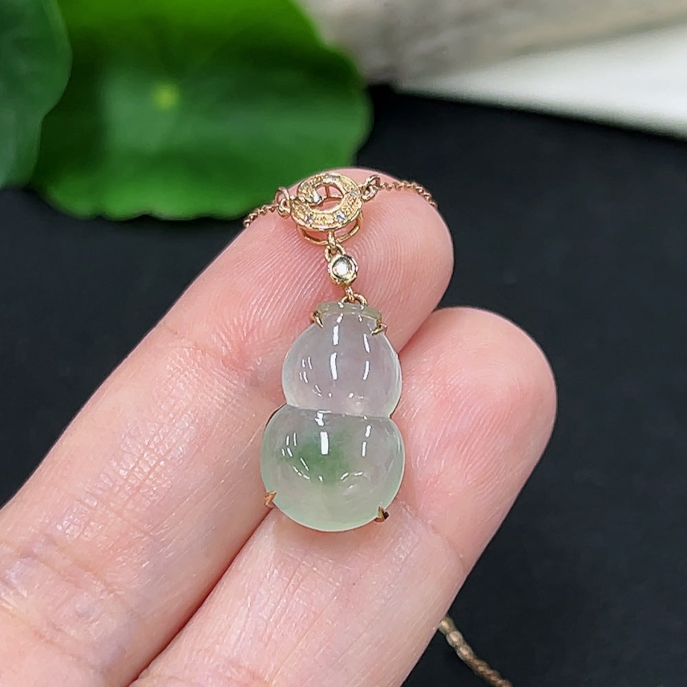 Jadeite Gourd Inlaid Pendant 18K Gold (With Diamond Accents)