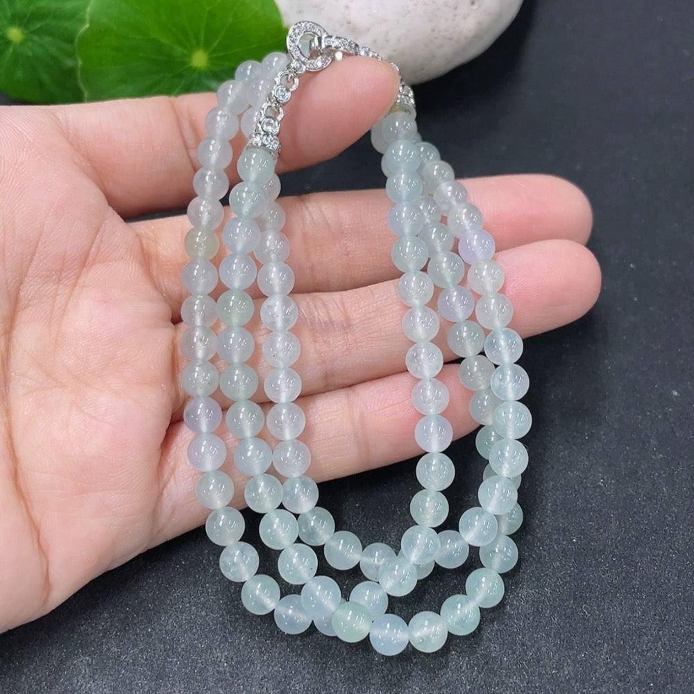 Jadeite beaded necklace with 5mm jade beads, non-gold, weighing approximately 25.5g, from HKHQ.