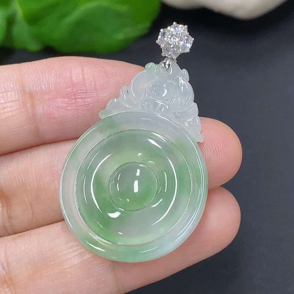 Jadeite Pendant with 18k Clasp and Diamond Accents, Total Weight Approximately 4.7g