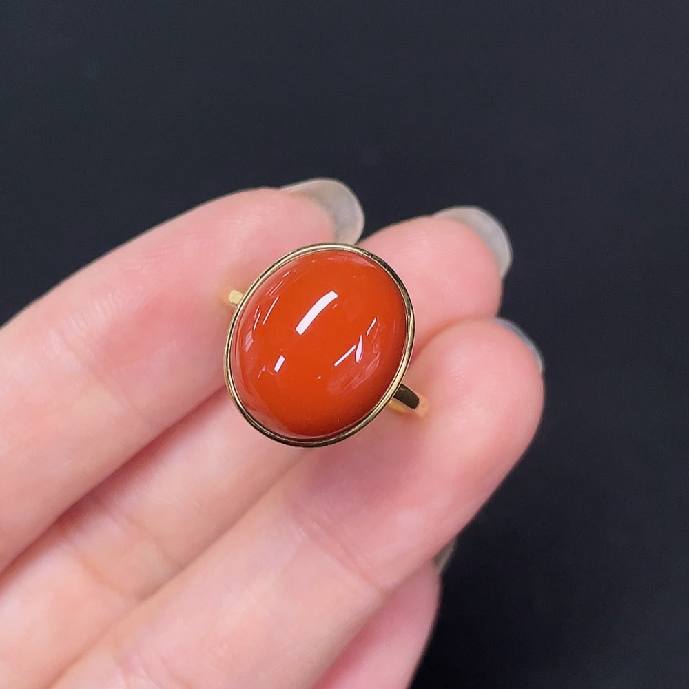 Chalcedony Agate Inlaid Ring 18K Gold Size 11 Total Weight Approx. 5.11g