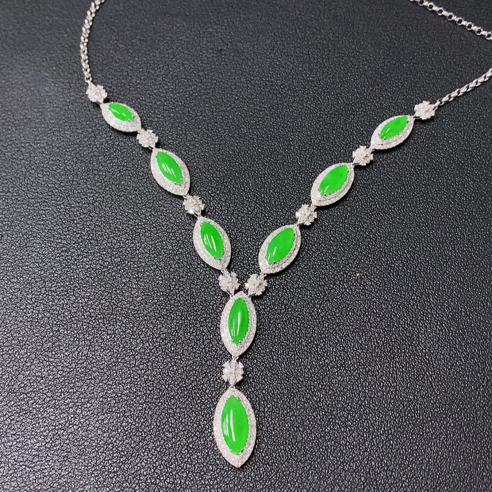 Jadeite Inlaid Jewelry Set (including necklace, bracelet, earrings, ring) 18k with diamond accents, total weight approx. 23.5g (full set) [Total Value: $10,485 USD]