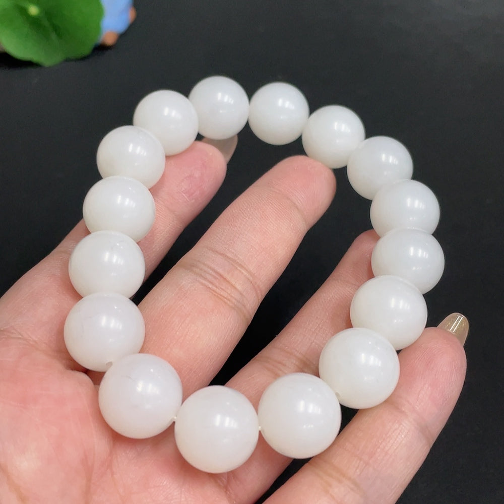 Hetian Jade Bracelet, Approx. 14 mm Beads, Total Weight Approx. 69.2g
