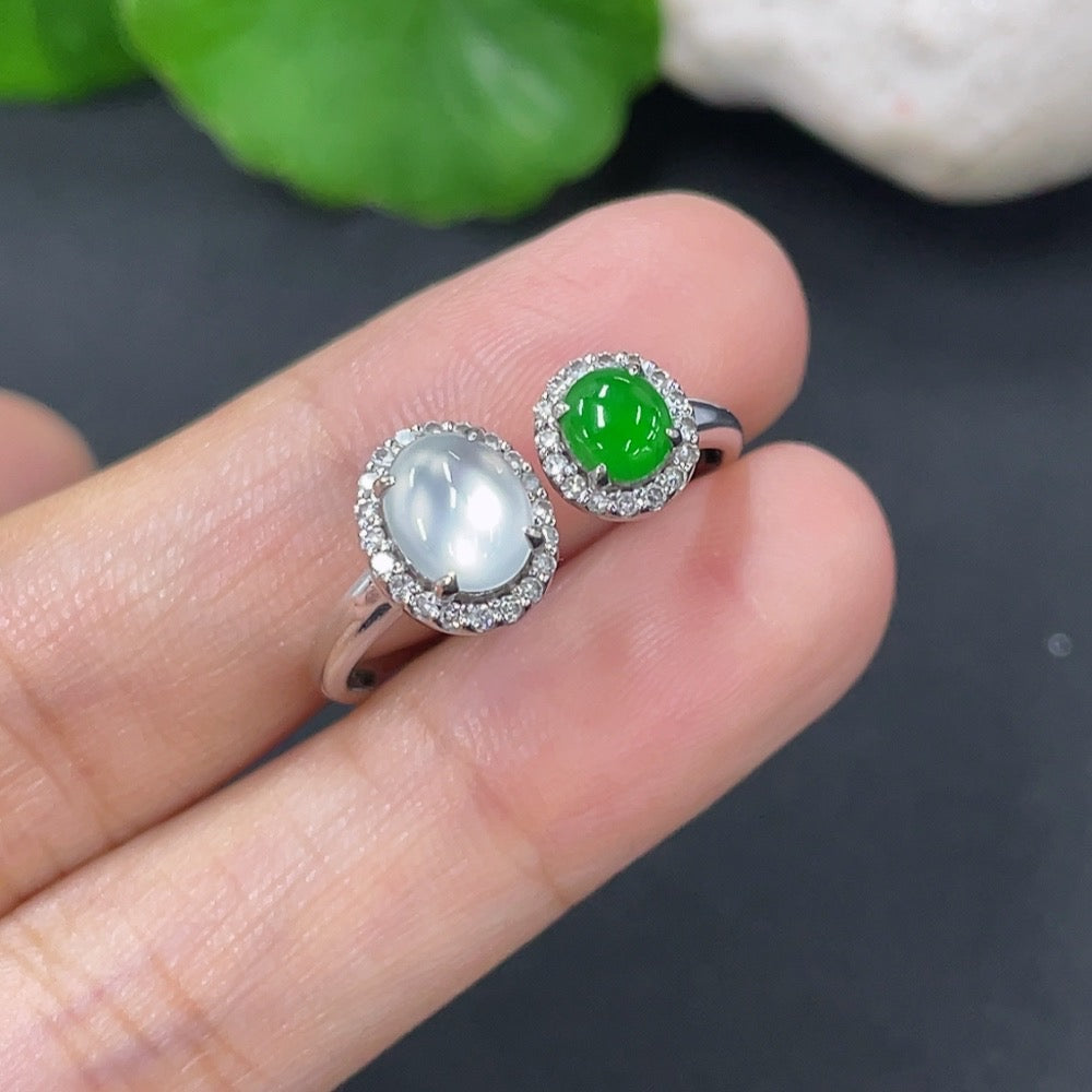 Jadeite Ring 18k with Diamond Size 18 Total Weight Approx. 2.55g