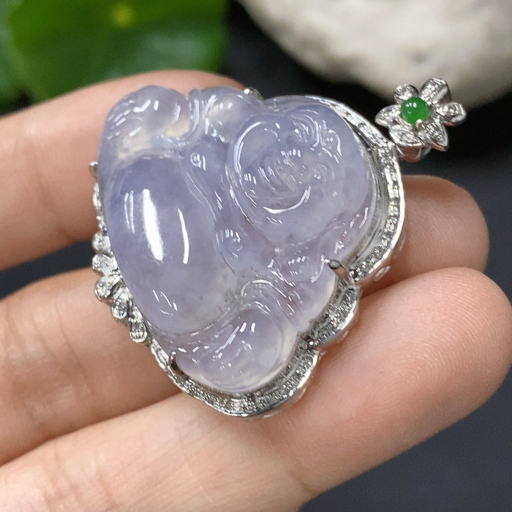 Jadeite Buddha Pendant with 18K Gold Setting, Approx. 7.3g