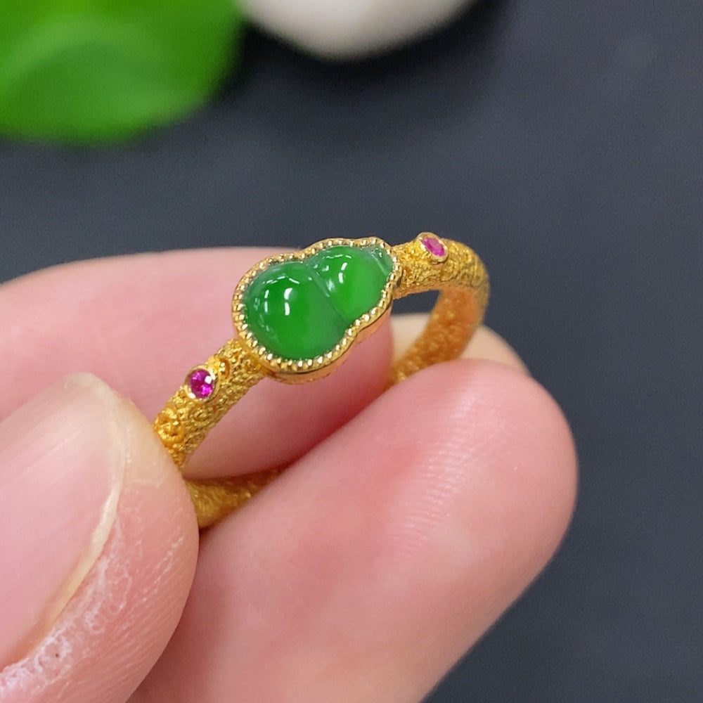 Jadeite Gourd Inlay Ring 18K Gold