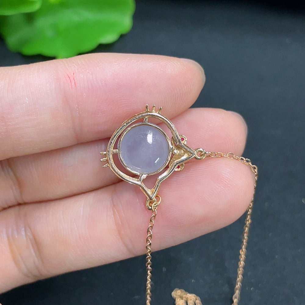 Jadeite Cabochon Pendant with 18k Gold, Total Weight Approx. 2.6g (including chain)