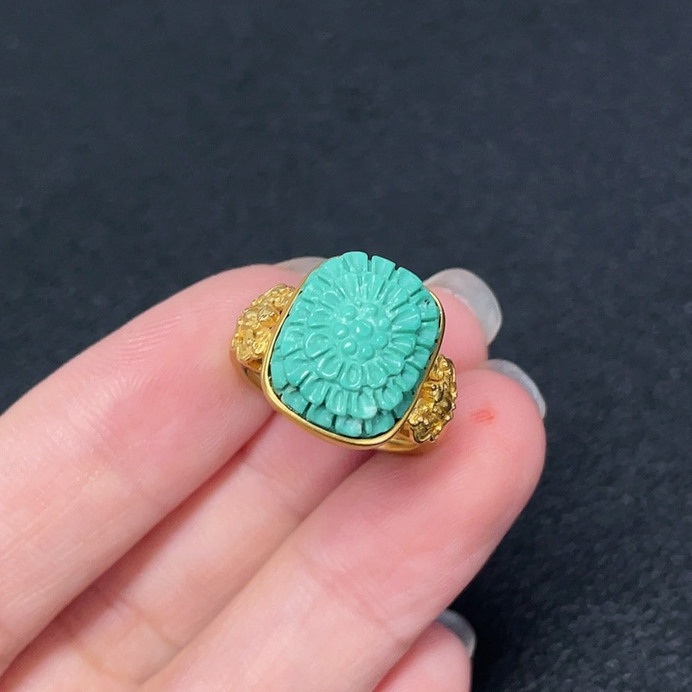 Turquoise Ring 18K Gold With Box