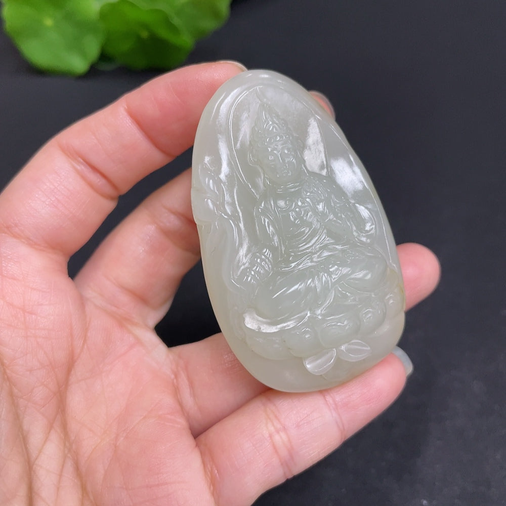 Hetian Jade Seed Material Pendant - Guanyin, Total Weight Approx. 45.7g, Undetermined Skin Color Origin
