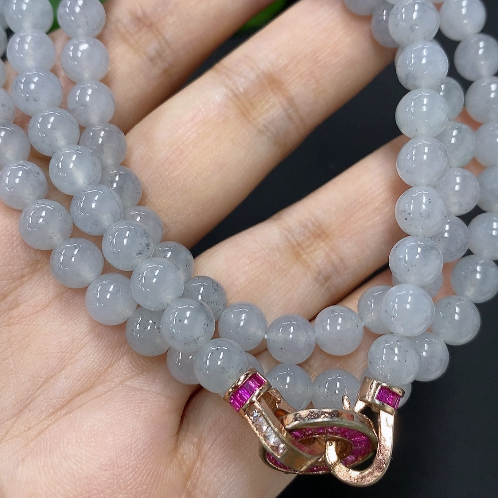 Jadeite Bead Necklace Approx. 6.7mm Non-Gold Total Weight Approx. 61.7g