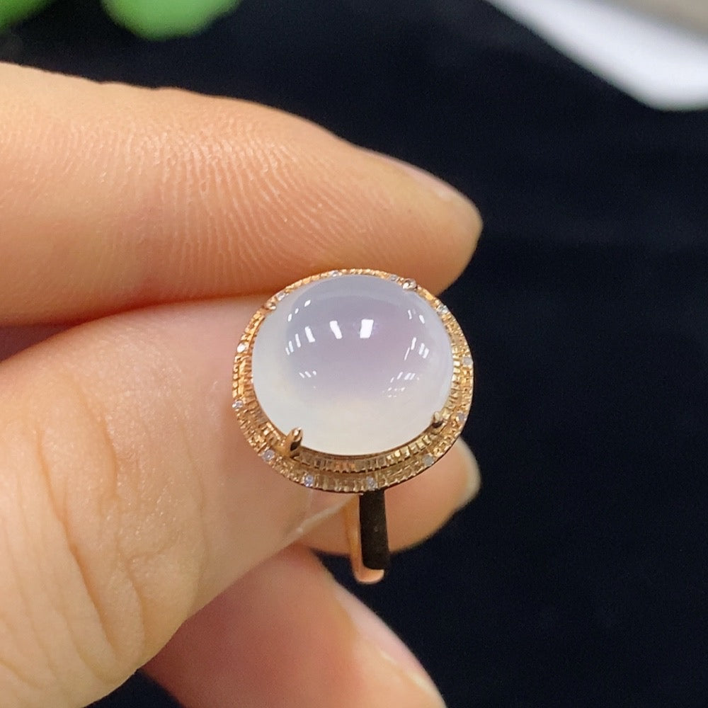Jadeite and Diamond Ring, 18K Gold, Total Weight Approx. 2.32g, Size 13