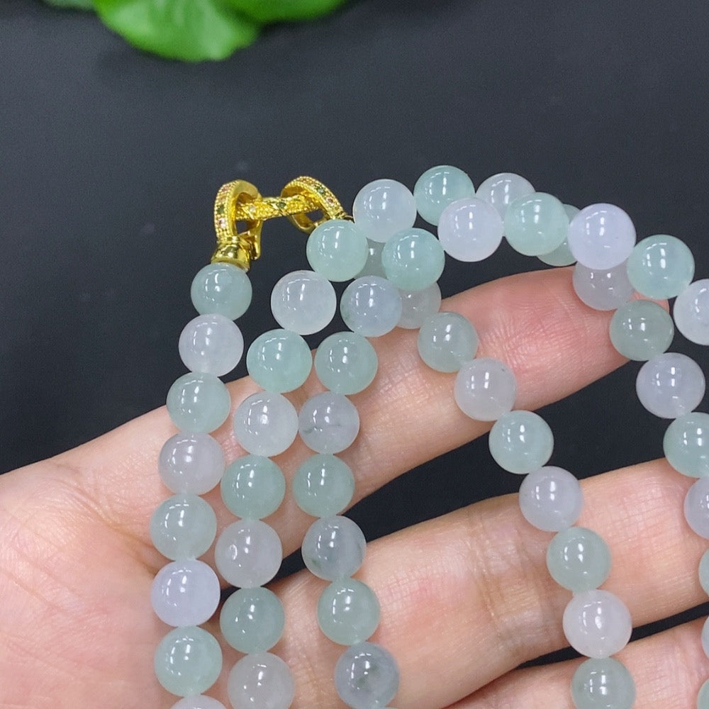 Jadeite Bead Necklace Non-Gold Total Weight Approx. 48.5g Size About 6.8mm