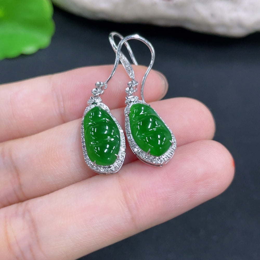 Jadeite Earrings in 18K Gold with Small Diamond Accents