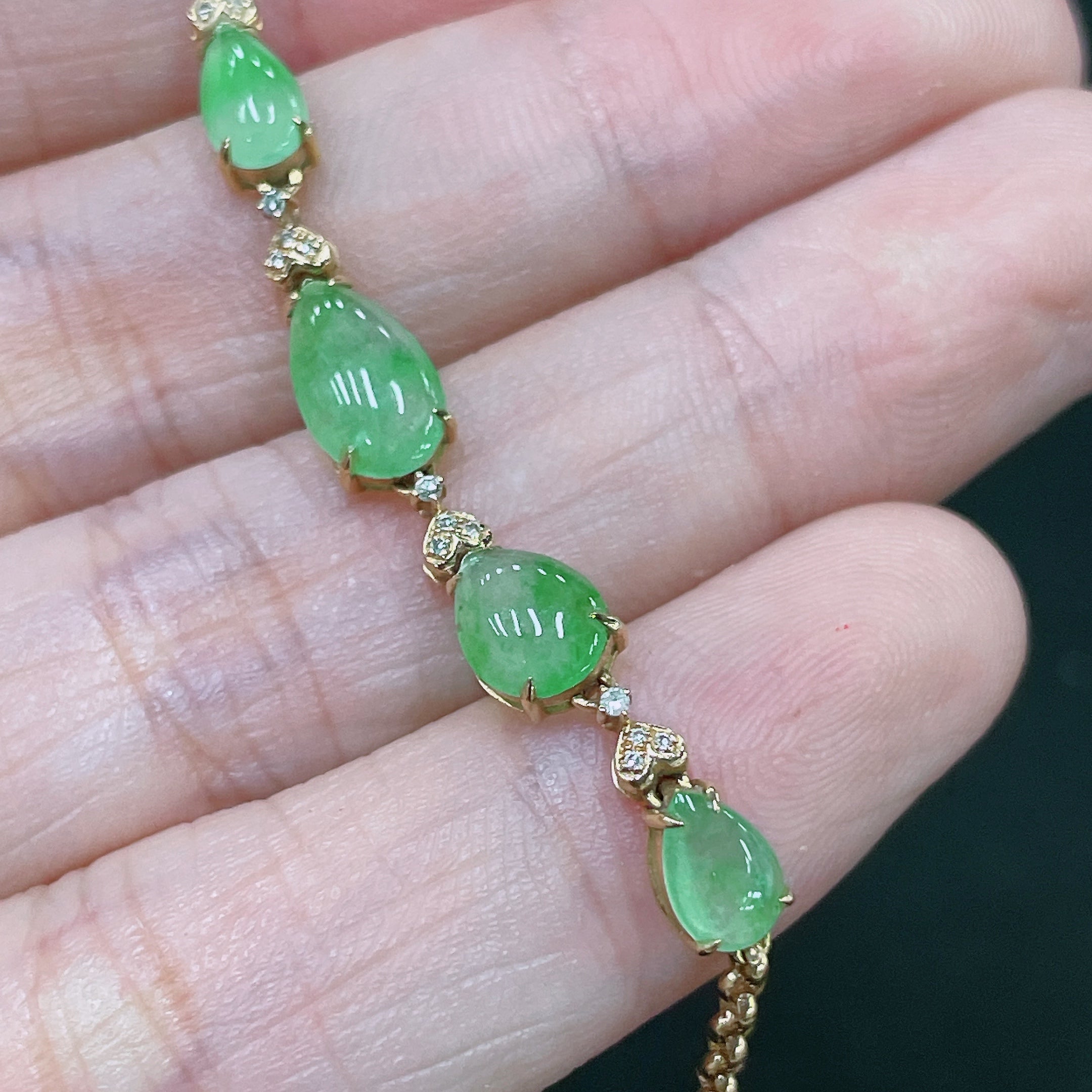 Jadeite Inlaid Bracelet 18K Gold Total Weight Approx. 2.5g (With Diamond Accents)
