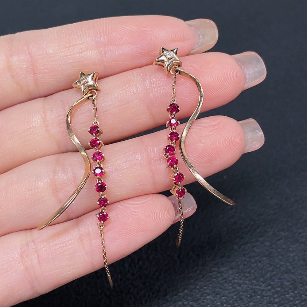 Ruby earrings, 18k gold, set with diamonds, total weight approximately 3.27g