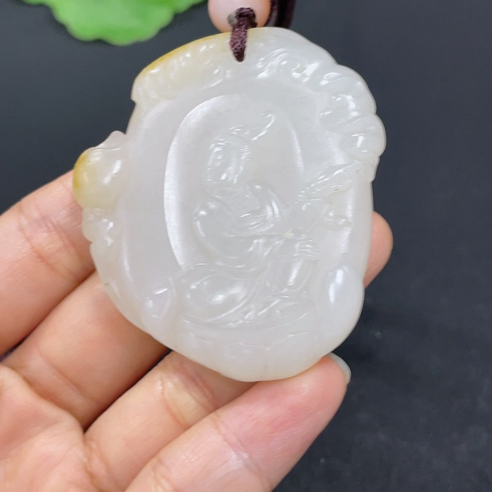 Hetian Jade Pendant Guanyin Undetermined Skin Color Formation Total Weight Approx. (Including Rope) 45.3g