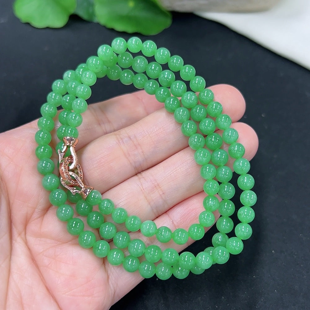 Jadeite Beaded Necklace Non-gold Inlaid
