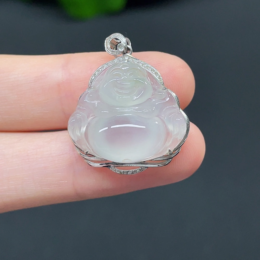 Jadeite Buddha Pendant with 18k Gold and Diamond Accents