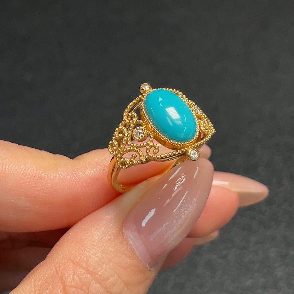 Turquoise Ring 73% Gold Content No Diamond Total Weight Approx. 3.29g Size 14