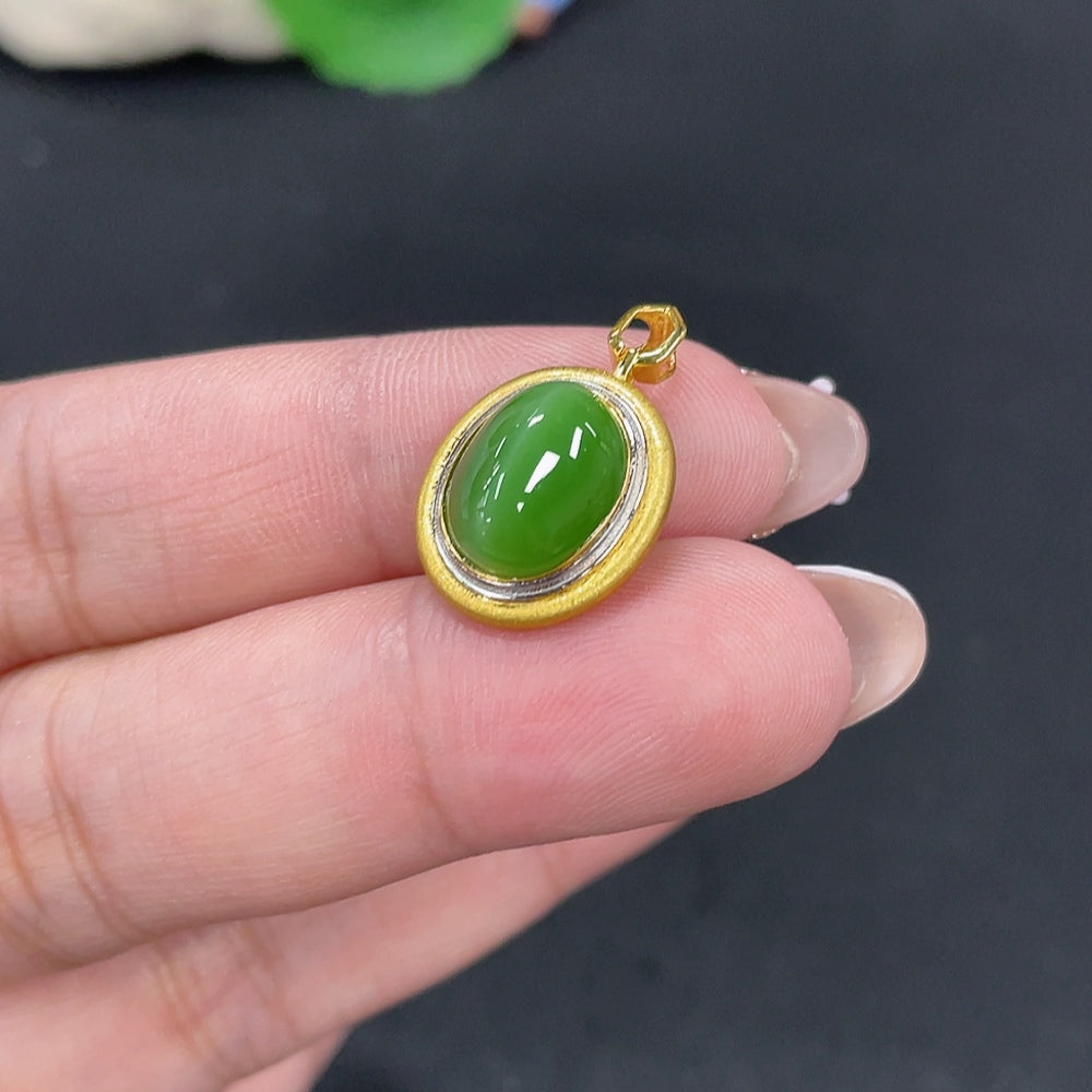 Hetian Jade Inlaid Pendant Total Weight Approx.1.5g 18k