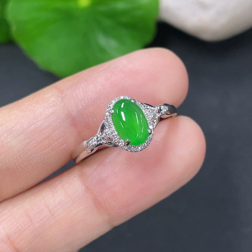 Jadeite Cabochon Ring with 18K Gold (Accented with Diamonds)