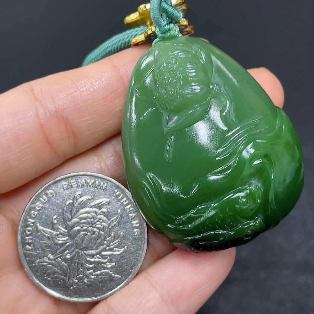 Hetian Jade Jasper Pendant Lotus Fish Non-Gold