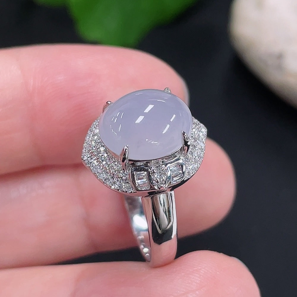 Jadeite Cabochon Ring with 18K Gold and Diamond Accents, Size 14, Total Weight Approx. 4.35g