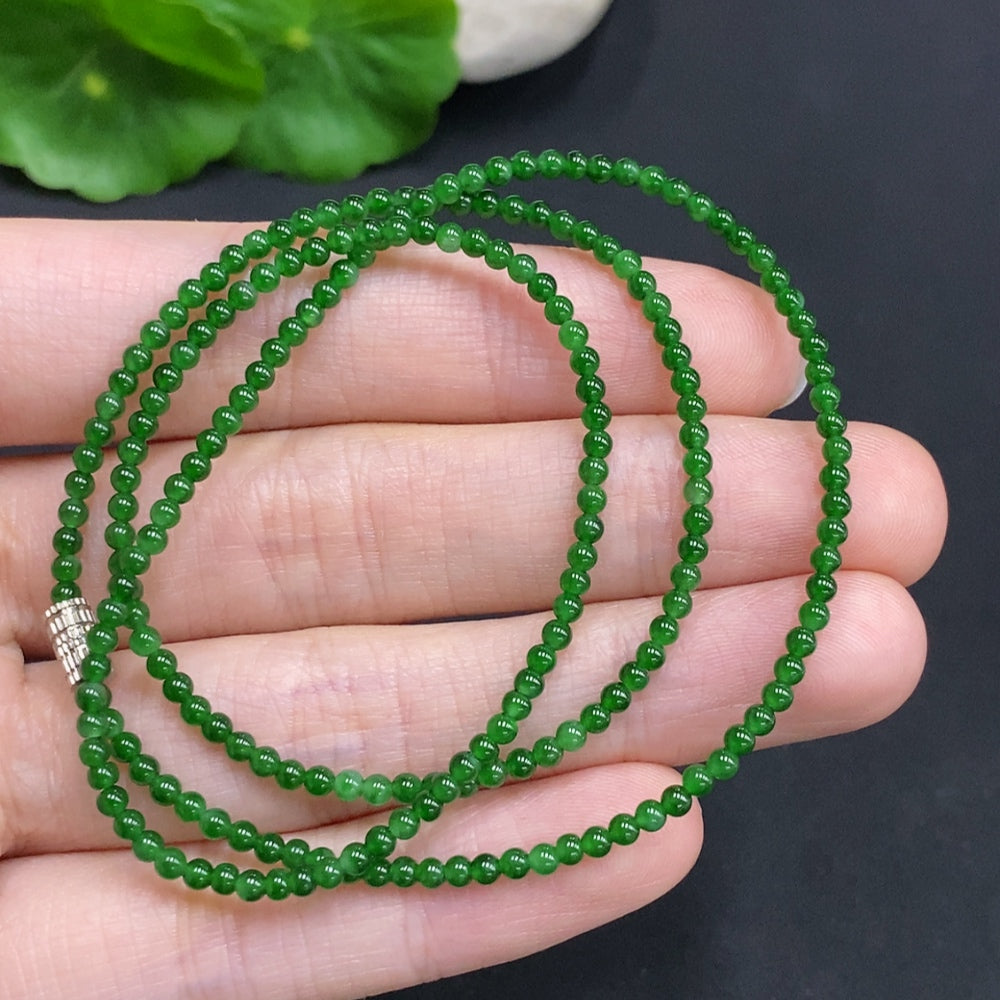 Jadeite Bead Necklace Approx. 2mm Non-Gold Total Weight About 4.7g