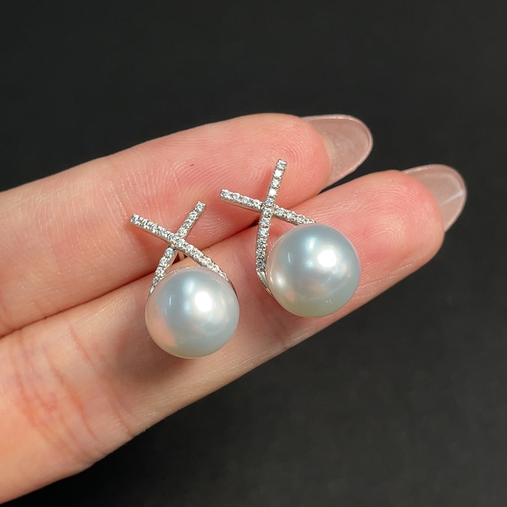 18K Sea Water Pearl Earrings (Non-Diamond) Total Weight Approx. 3.92g Size About 9.7mm