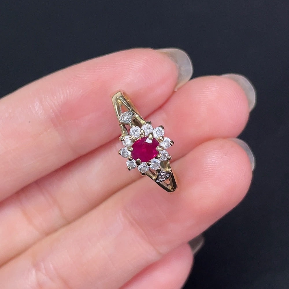 Ruby Inlaid Ring 14K Gold, Non-Diamond