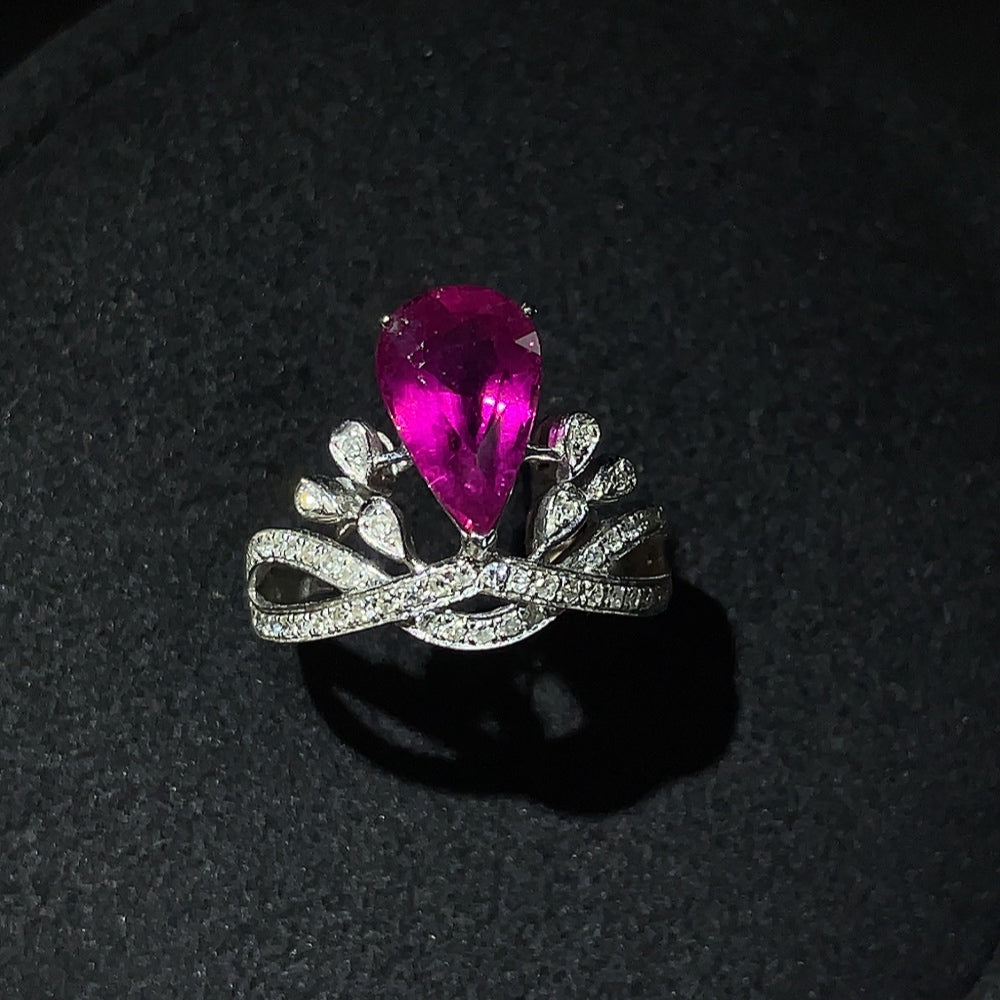 Tourmaline Ring with Diamond Accents, 18K Gold, Total Weight Approx. 3.19g, Size 10.5