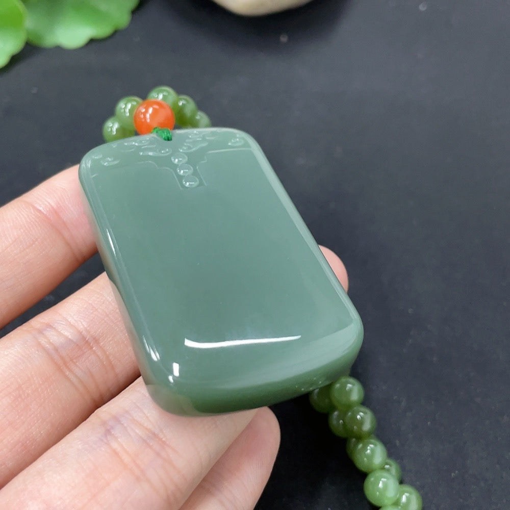 Hetian Jade Jasper Pendant Antique Plaque with Non-Hetian Jade Beads (Including Chain)